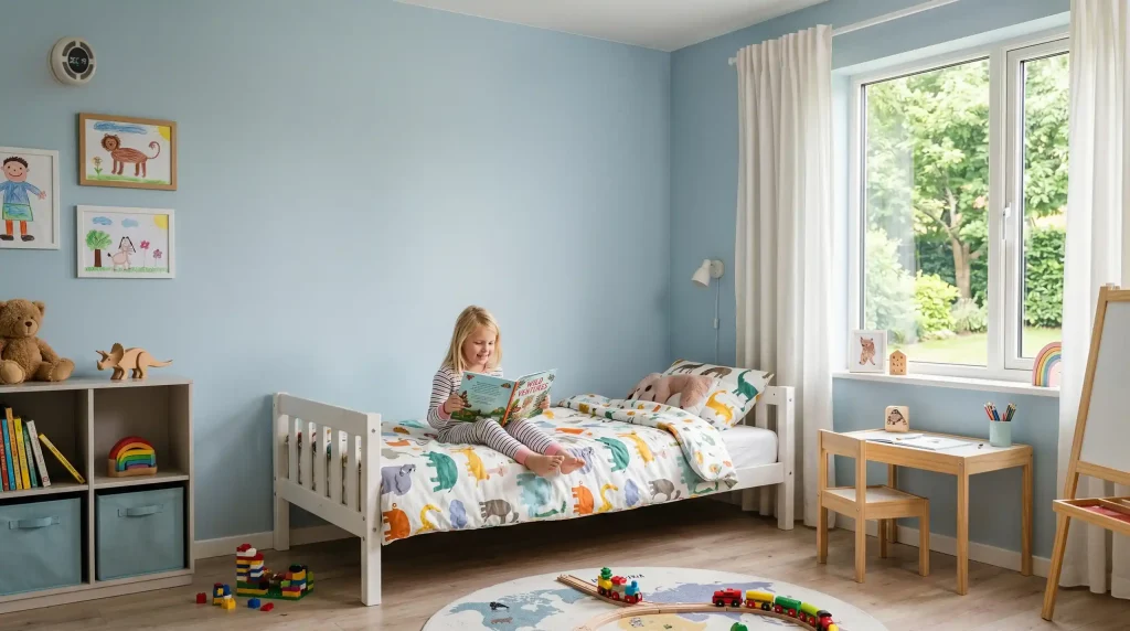 A child in a room with good ventilation installed on an external wall